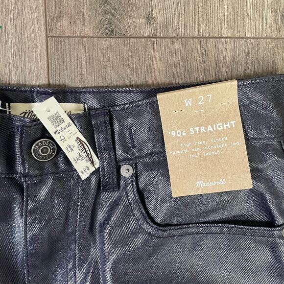 Madewell Coated 90s Straight Midnight Blue Foil Trendy Jeans US Women's 27 New - Picture 4 of 5